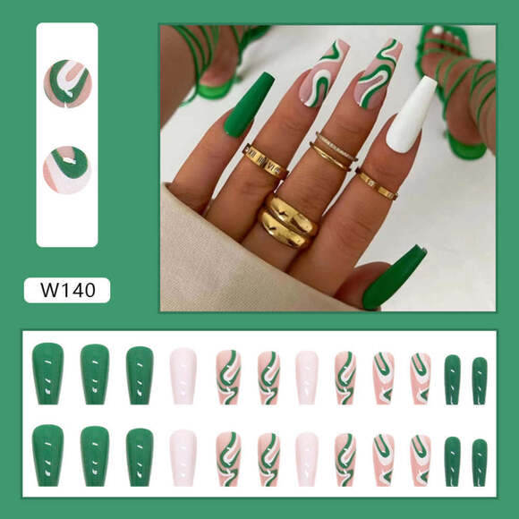 Emerald Swirl Press On Nail Set - Picture 1 of 2
